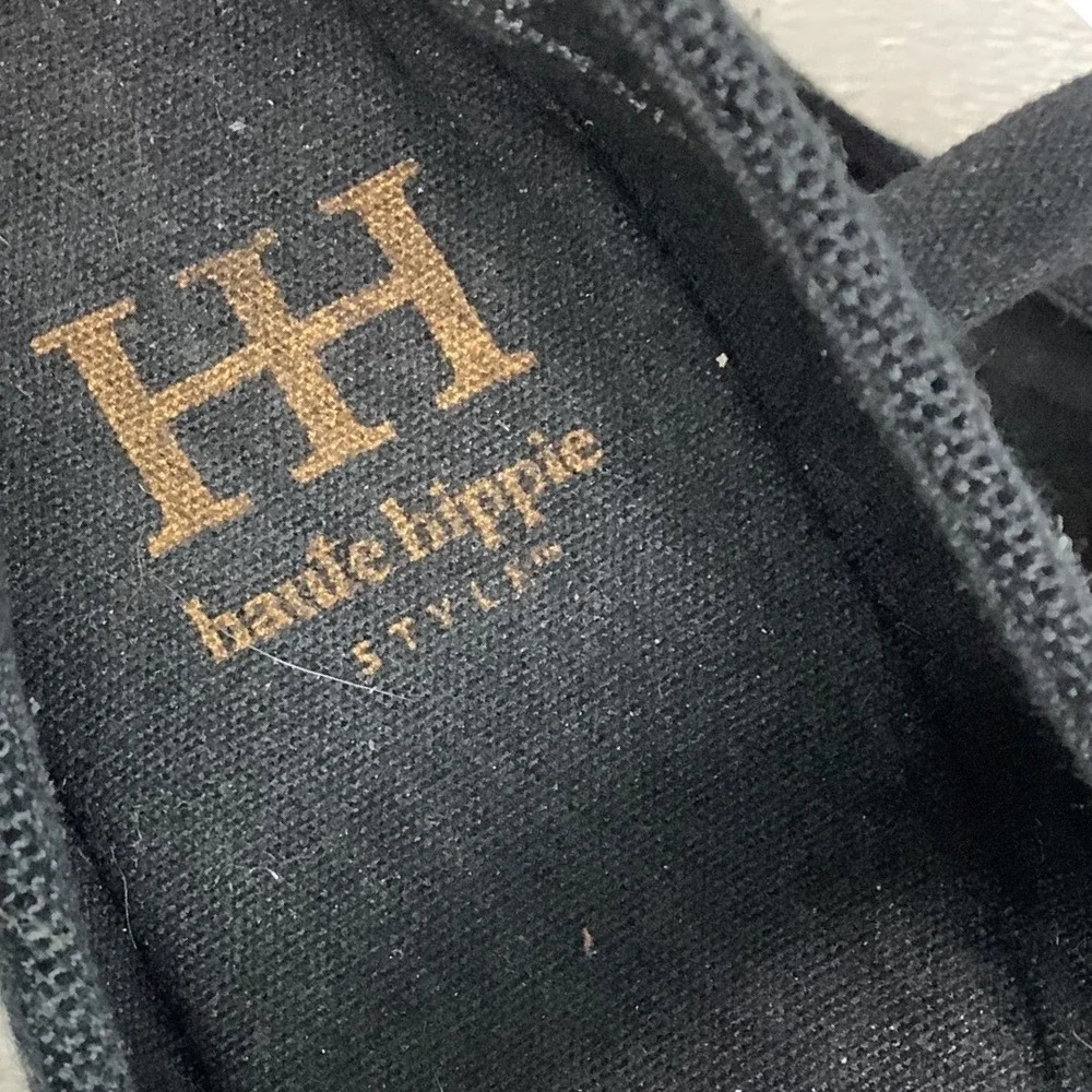Haute Hippie Style Black Textile Mary Jane Espadrille Flats Buckle Strap Size 8